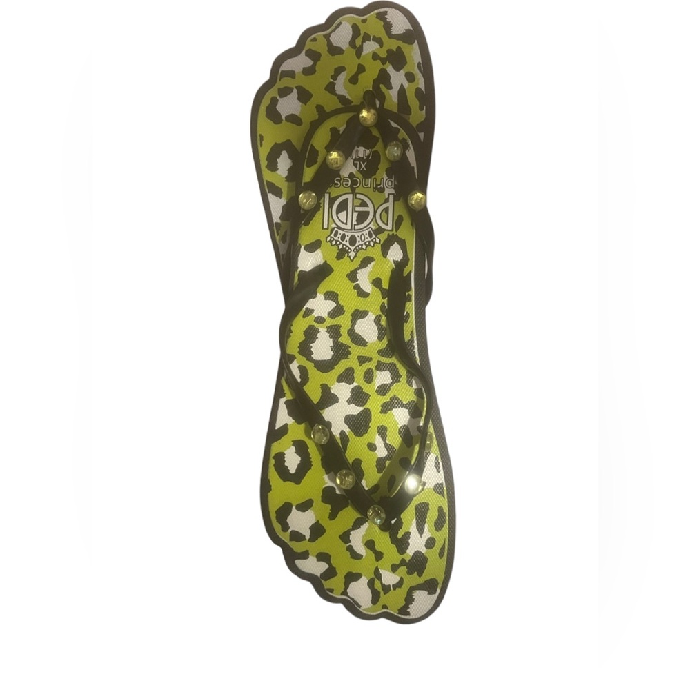 Pedi Princess Slides XL (11)-Blk and Green Cheetah Print